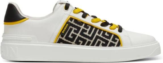 Balmain B-Court monogrammed jacquard and leather trainers Wit Heren