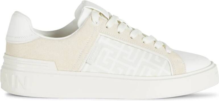 Balmain B-Court monogrammed nylon and leather trainers Wit Dames