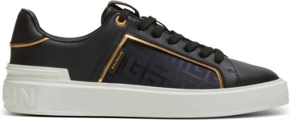 Balmain B-Court gemonogrammeerde nylon en leren trainers Black Dames