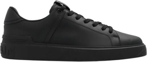 Balmain Zwarte Leren Court Sneakers Puntige Neus Black Heren