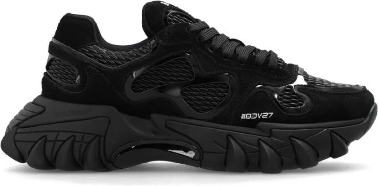 Balmain Zwarte Sneakers met Contrasterend Logo Borduursel Zwart Heren