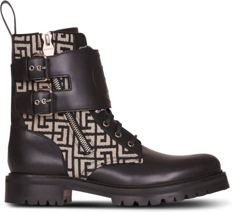 Balmain Bicolor smooth and monogram jacquard Phil Ranger ankle boots Zwart Heren