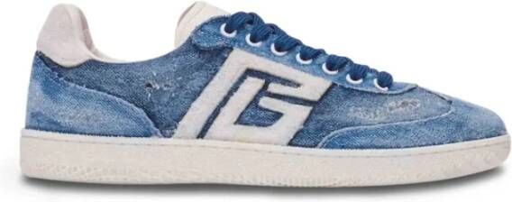 Balmain Blauwe Lace-Up Swan Sneakers Blue Heren