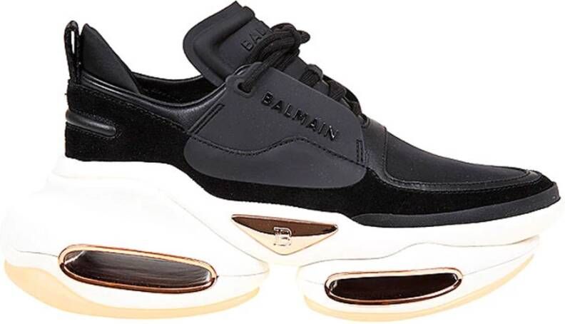 Balmain Zwarte Leren en Stoffen Sneakers Black Dames