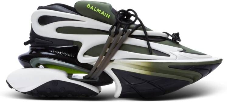 Balmain Eenhoorn lage sneakers in neopreen en kalfsleer Green Heren