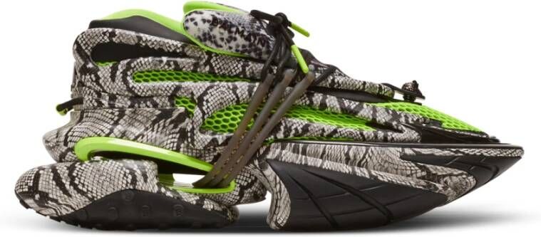 Balmain Eenhoorn mesh en slangenleer-effect sneakers. Multicolor Heren