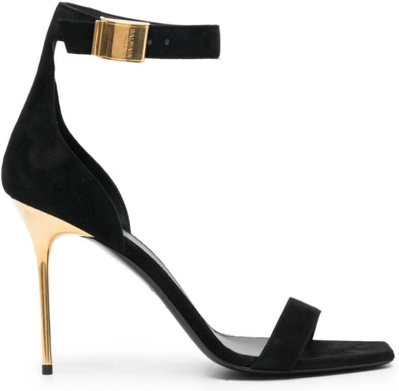 Balmain Zwarte Stiletto Sandalen met Gesp-Enkelband Black Dames