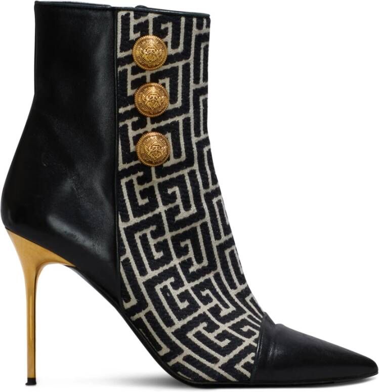 Balmain Jacquard monogram and leather Roni ankle boots Black Dames