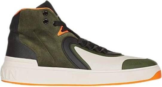 Balmain Khaki & White High-Top Sneakers Green Heren