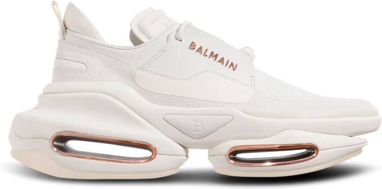 Balmain Leather and suede B-Bold low-top sneakers Wit Dames