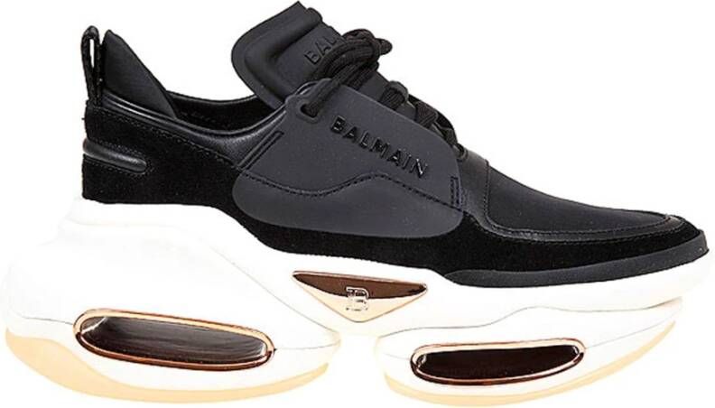 Balmain Zwarte Leren en Stoffen Sneakers Black Dames