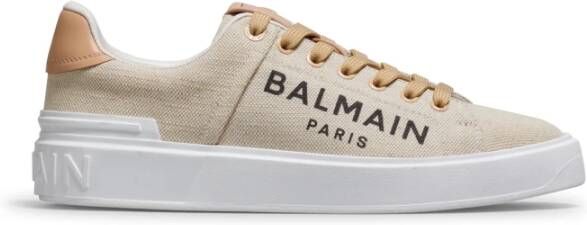Balmain logo print canvas B-Court sneakers Beige Dames