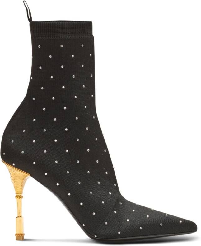 Balmain Moneta enkellaarzen met strass gebreid Black Dames