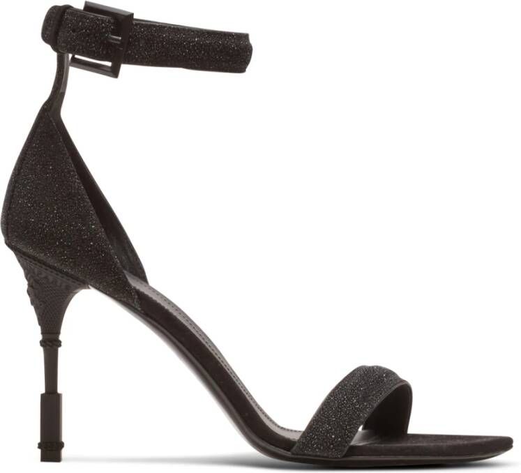 Balmain Moneta leather sandals with micro beads Black Dames