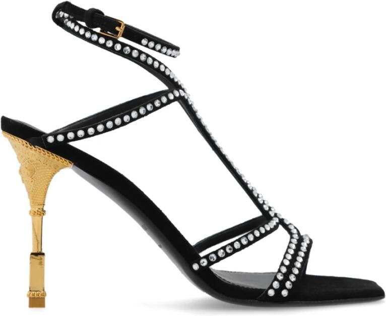 Balmain Moneta suède en kristallen sandalen Black Dames