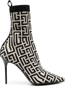 Balmain Monogramlaarzen Ivoor Wit Zwart Meerkleurig Dames