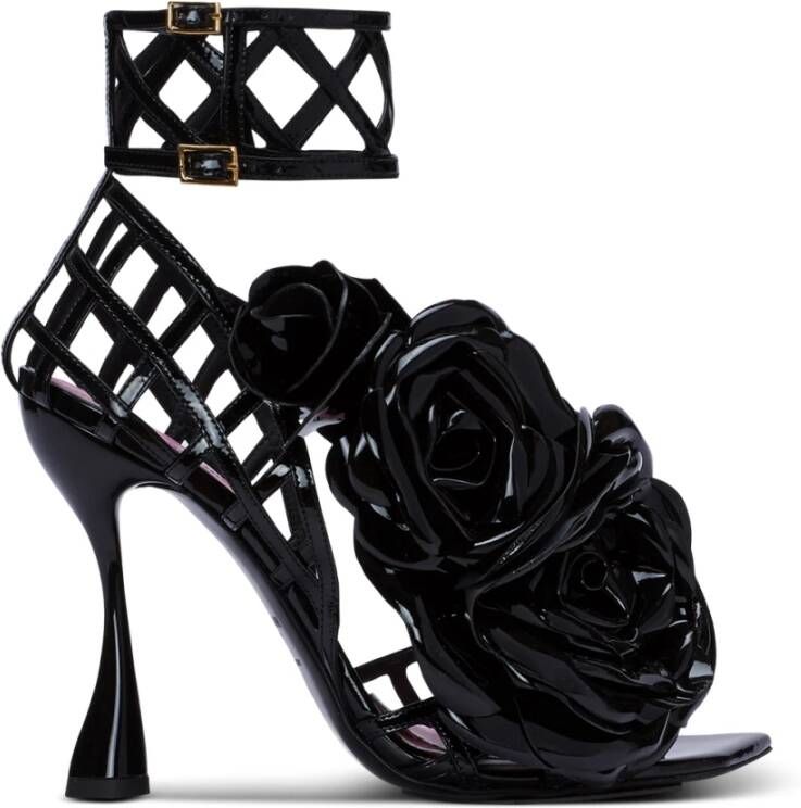 Balmain Patentleren Eden sandalen met open grid en bloemen Black Dames