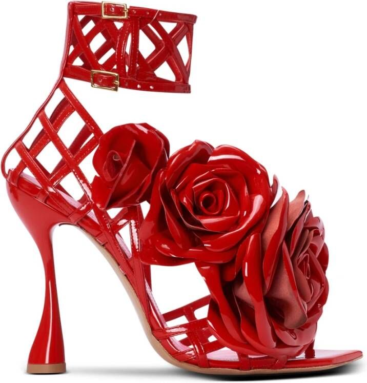 Balmain Patentleren Eden sandalen met openwerk rooster en bloemen Red Dames