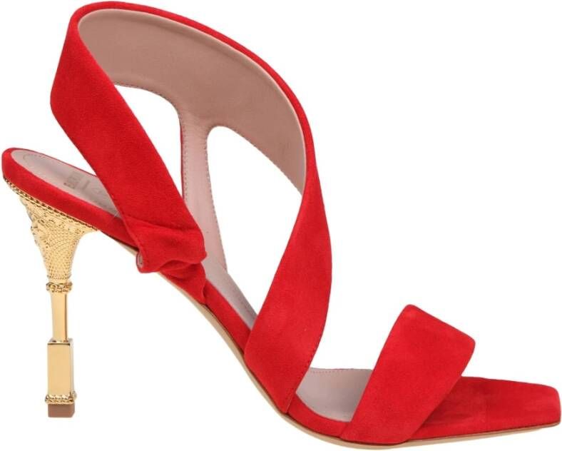 Balmain Rode Suède Sandalen met Vierkante Neus Red Dames