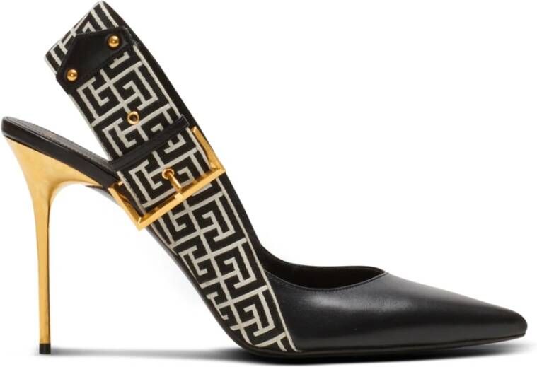 Balmain Ruby monogrammed leather slingbacks Zwart Dames