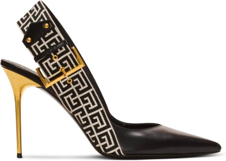 Balmain Ruby stilet slingbacks in kalfsleer en PB Labyrinth canvas Black Dames