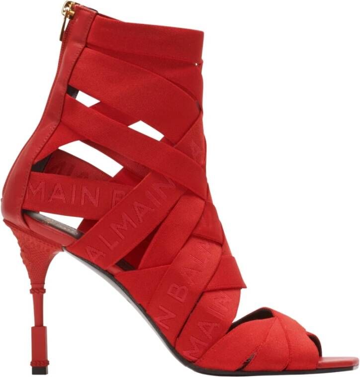 Balmain Moneta leather and elastic sandals with logo Sandales Moneta en cuir et élastique à logo Black Red White Dames