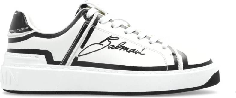 Balmain B-Court bedrukte kalfsleren trainers White Dames
