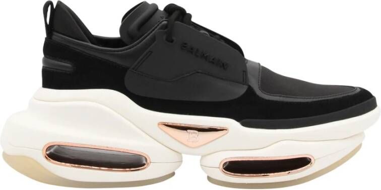 Balmain Zwarte Leren en Stoffen Sneakers Black Dames