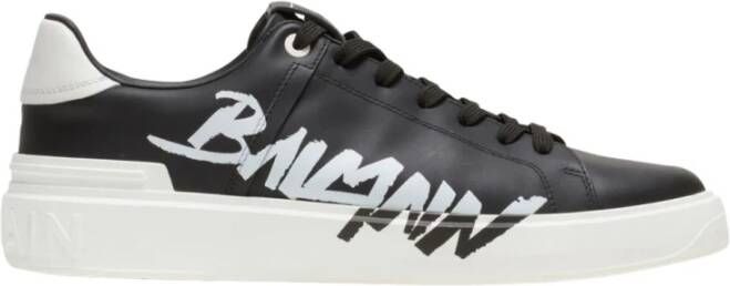 Balmain Leren 'B Court' Sneakers met Logo Print Black Heren