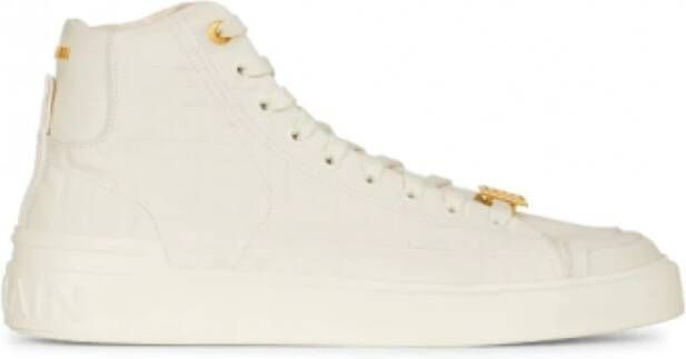 Balmain Witte hoge sneakers met monogrampatroon en gouden logo Beige Dames
