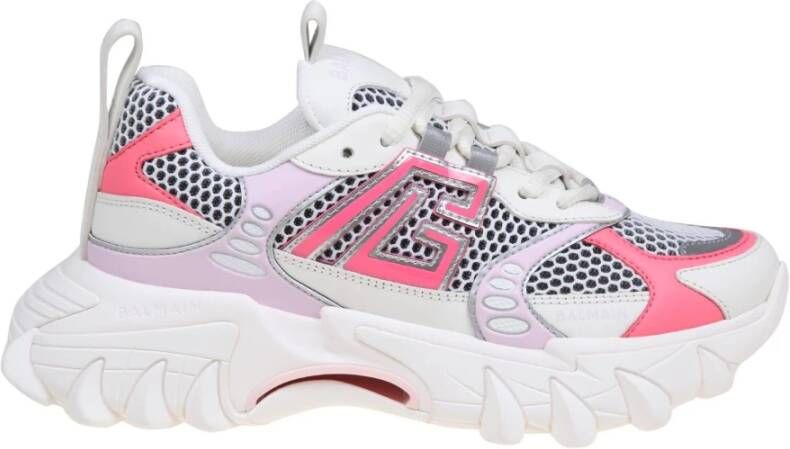 Balmain Witte Roze Sneakers van Leer en Mesh Multicolor Dames