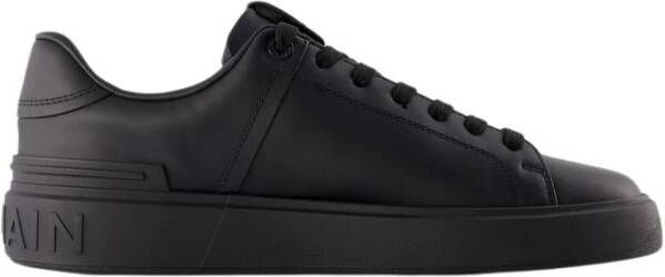 Balmain Zwarte Leren Court Sneakers Black Heren