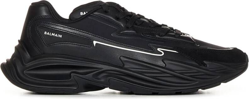 Balmain Zwarte Leren Sneakers met Contrasterend Logo Black Heren - Foto 1