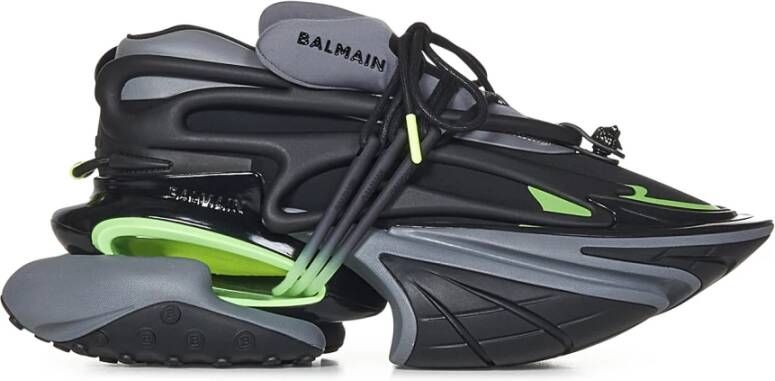 Balmain Zwarte Sneakers met Groene Details Black Heren