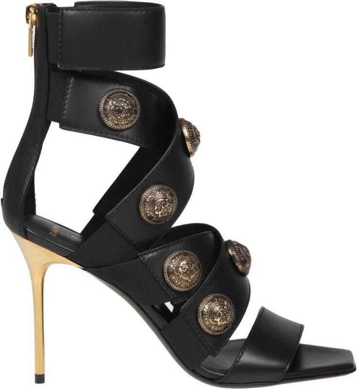 Balmain Zwarte Gouden Ss23 Dames Sandalen Zwart Dames