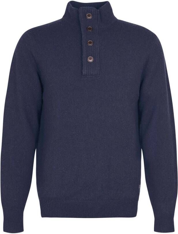 Barbour Blauwe Merinowollen Trui met Alcantara Elleboogstukken
