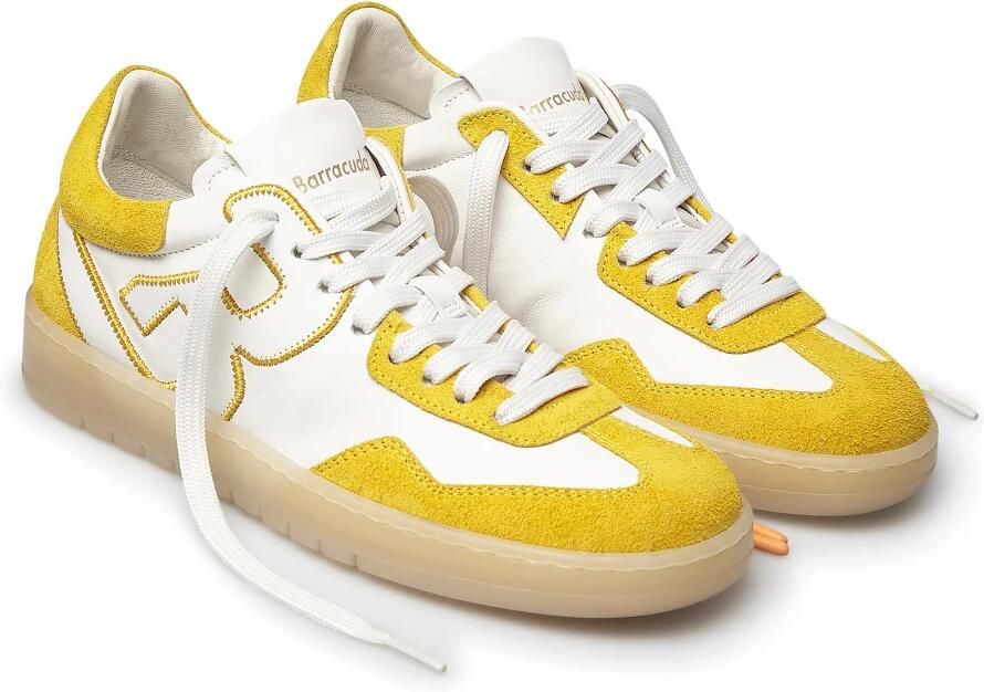 Barracuda Vintage Leren Sneakers Wit Geel