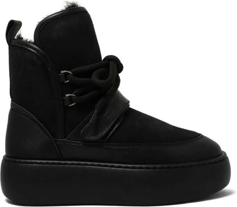 Barracuda Zwarte Shearling Platform Veterschoenen
