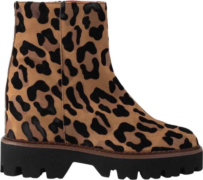 Belle Vie Luipaardprint Leren Enkellaars Brown Dames