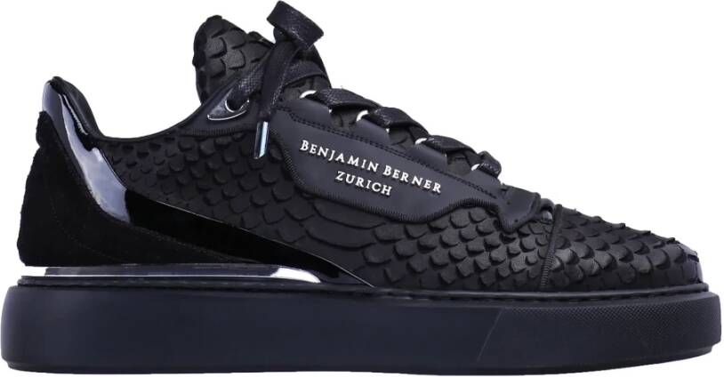 Benjamin Berner Stijlvolle zwarte python gesneden sneakers voor heren Black