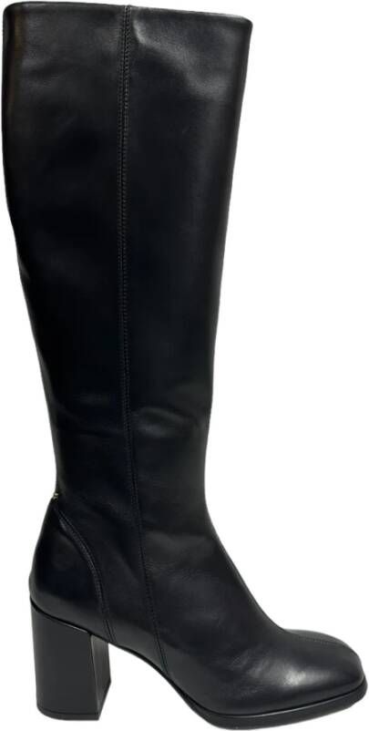Bervicato Leren hoge schacht laarzen met 8 cm hak Black Dames