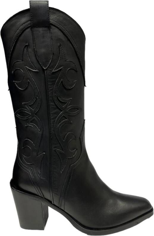 Bervicato Zwarte leren Texaanse laarzen Black Dames