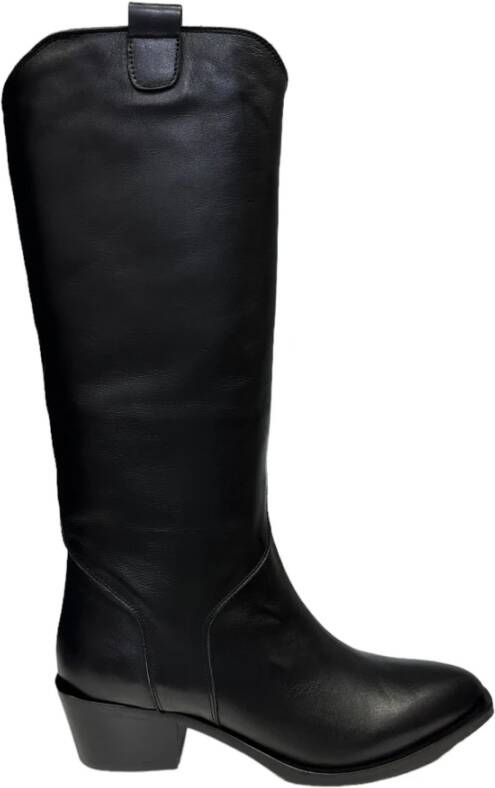 Bervicato Zwarte leren westernlaarzen Black Dames