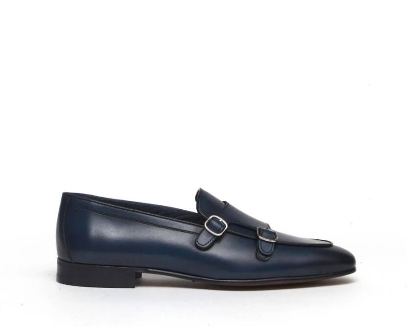 Berwick Blauwe leren Monk Strap schoenen Blue Heren