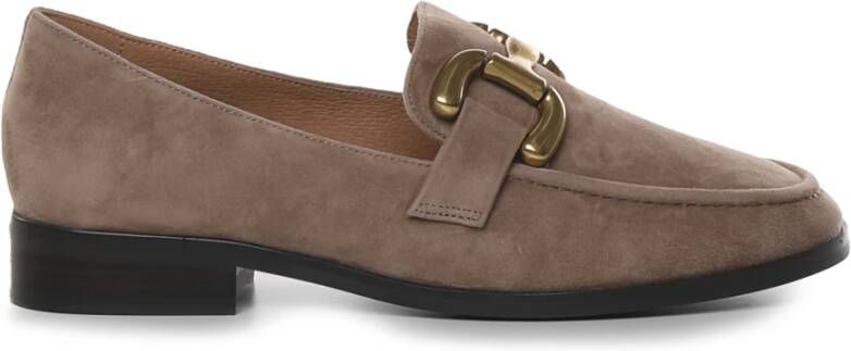 Bibi Lou Beige Suède Loafers met Gouden Gesp Beige Dames