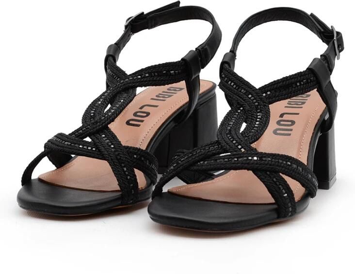 Bibi Lou Zwarte leren sandalen met sprankelend detail