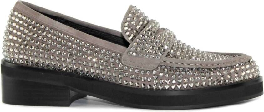 Bibi Lou Grijze Swarovski Suède Mocassin Gray Dames