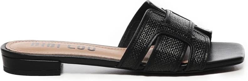 Bibi Lou Raffia en Leren Zwarte Sandalen