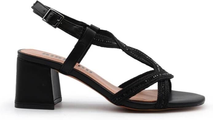 Bibi Lou Zwarte leren sandalen met sprankelend detail