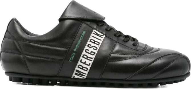 Bikkembergs Zwarte Leren Logo Strap Sneakers